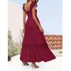 imageZESICA Womens 2025 Summer Lace Strap Sleeveless Square Neck Smocked High Waist Ruffle Hollow Out Flowy A Line Maxi DressWine
