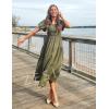 imageZESICA Womens Sexy Boho Off Shoulder Puff Short Sleeve High Waist Ruffled Flowy A Line Beach Party Midi DressArmygreen