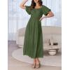 imageZESICA Womens Sexy Boho Off Shoulder Puff Short Sleeve High Waist Ruffled Flowy A Line Beach Party Midi DressArmygreen