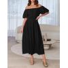 imageZESICA Womens Sexy Boho Off Shoulder Puff Short Sleeve High Waist Ruffled Flowy A Line Beach Party Midi DressBlack