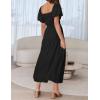 imageZESICA Womens Sexy Boho Off Shoulder Puff Short Sleeve High Waist Ruffled Flowy A Line Beach Party Midi DressBlack