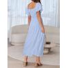 imageZESICA Womens Sexy Boho Off Shoulder Puff Short Sleeve High Waist Ruffled Flowy A Line Beach Party Midi DressBlue