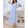imageZESICA Womens Sexy Boho Off Shoulder Puff Short Sleeve High Waist Ruffled Flowy A Line Beach Party Midi DressBlue