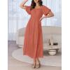 imageZESICA Womens Sexy Boho Off Shoulder Puff Short Sleeve High Waist Ruffled Flowy A Line Beach Party Midi DressCoral