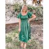 imageZESICA Womens Sexy Boho Off Shoulder Puff Short Sleeve High Waist Ruffled Flowy A Line Beach Party Midi DressDarkgreen