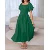 imageZESICA Womens Sexy Boho Off Shoulder Puff Short Sleeve High Waist Ruffled Flowy A Line Beach Party Midi DressDarkgreen