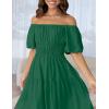 imageZESICA Womens Sexy Boho Off Shoulder Puff Short Sleeve High Waist Ruffled Flowy A Line Beach Party Midi DressDarkgreen