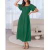imageZESICA Womens Sexy Boho Off Shoulder Puff Short Sleeve High Waist Ruffled Flowy A Line Beach Party Midi DressDarkgreen
