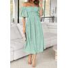 imageZESICA Womens Sexy Boho Off Shoulder Puff Short Sleeve High Waist Ruffled Flowy A Line Beach Party Midi DressGreen