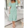 imageZESICA Womens Sexy Boho Off Shoulder Puff Short Sleeve High Waist Ruffled Flowy A Line Beach Party Midi DressGreen