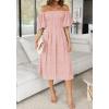 imageZESICA Womens Sexy Boho Off Shoulder Puff Short Sleeve High Waist Ruffled Flowy A Line Beach Party Midi DressLightpink