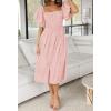 imageZESICA Womens Sexy Boho Off Shoulder Puff Short Sleeve High Waist Ruffled Flowy A Line Beach Party Midi DressLightpink