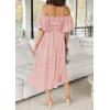 imageZESICA Womens Sexy Boho Off Shoulder Puff Short Sleeve High Waist Ruffled Flowy A Line Beach Party Midi DressLightpink