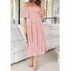 imageZESICA Womens Sexy Boho Off Shoulder Puff Short Sleeve High Waist Ruffled Flowy A Line Beach Party Midi DressLightpink