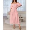 imageZESICA Womens Sexy Boho Off Shoulder Puff Short Sleeve High Waist Ruffled Flowy A Line Beach Party Midi DressPink