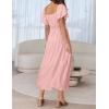 imageZESICA Womens Sexy Boho Off Shoulder Puff Short Sleeve High Waist Ruffled Flowy A Line Beach Party Midi DressPink