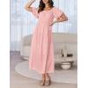 imageZESICA Womens Sexy Boho Off Shoulder Puff Short Sleeve High Waist Ruffled Flowy A Line Beach Party Midi DressPink