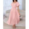 imageZESICA Womens Sexy Boho Off Shoulder Puff Short Sleeve High Waist Ruffled Flowy A Line Beach Party Midi DressPink