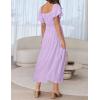 imageZESICA Womens Sexy Boho Off Shoulder Puff Short Sleeve High Waist Ruffled Flowy A Line Beach Party Midi DressPurple