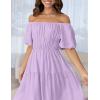 imageZESICA Womens Sexy Boho Off Shoulder Puff Short Sleeve High Waist Ruffled Flowy A Line Beach Party Midi DressPurple
