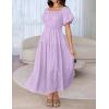imageZESICA Womens Sexy Boho Off Shoulder Puff Short Sleeve High Waist Ruffled Flowy A Line Beach Party Midi DressPurple