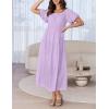 imageZESICA Womens Sexy Boho Off Shoulder Puff Short Sleeve High Waist Ruffled Flowy A Line Beach Party Midi DressPurple