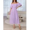 imageZESICA Womens Sexy Boho Off Shoulder Puff Short Sleeve High Waist Ruffled Flowy A Line Beach Party Midi DressPurple