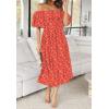 imageZESICA Womens Sexy Boho Off Shoulder Puff Short Sleeve High Waist Ruffled Flowy A Line Beach Party Midi DressRed