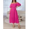 imageZESICA Womens Sexy Boho Off Shoulder Puff Short Sleeve High Waist Ruffled Flowy A Line Beach Party Midi DressRose