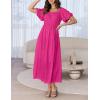 imageZESICA Womens Sexy Boho Off Shoulder Puff Short Sleeve High Waist Ruffled Flowy A Line Beach Party Midi DressRose