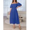 imageZESICA Womens Sexy Boho Off Shoulder Puff Short Sleeve High Waist Ruffled Flowy A Line Beach Party Midi DressRoyalblue
