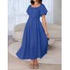 imageZESICA Womens Sexy Boho Off Shoulder Puff Short Sleeve High Waist Ruffled Flowy A Line Beach Party Midi DressRoyalblue