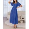 imageZESICA Womens Sexy Boho Off Shoulder Puff Short Sleeve High Waist Ruffled Flowy A Line Beach Party Midi DressRoyalblue