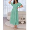 imageZESICA Womens Sexy Boho Off Shoulder Puff Short Sleeve High Waist Ruffled Flowy A Line Beach Party Midi DressSage