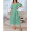 imageZESICA Womens Sexy Boho Off Shoulder Puff Short Sleeve High Waist Ruffled Flowy A Line Beach Party Midi DressSage