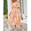 imageZESICA Womens Sexy Boho Off Shoulder Puff Short Sleeve High Waist Ruffled Flowy A Line Beach Party Midi DressTangerine