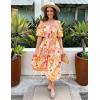 imageZESICA Womens Sexy Boho Off Shoulder Puff Short Sleeve High Waist Ruffled Flowy A Line Beach Party Midi DressTangerine