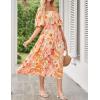 imageZESICA Womens Sexy Boho Off Shoulder Puff Short Sleeve High Waist Ruffled Flowy A Line Beach Party Midi DressTangerine