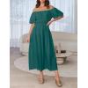 imageZESICA Womens Sexy Boho Off Shoulder Puff Short Sleeve High Waist Ruffled Flowy A Line Beach Party Midi DressTeal