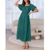 imageZESICA Womens Sexy Boho Off Shoulder Puff Short Sleeve High Waist Ruffled Flowy A Line Beach Party Midi DressTeal