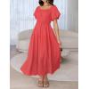 imageZESICA Womens Sexy Boho Off Shoulder Puff Short Sleeve High Waist Ruffled Flowy A Line Beach Party Midi DressWatermelon