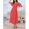 imageZESICA Womens Sexy Boho Off Shoulder Puff Short Sleeve High Waist Ruffled Flowy A Line Beach Party Midi DressWatermelon