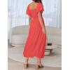 imageZESICA Womens Sexy Boho Off Shoulder Puff Short Sleeve High Waist Ruffled Flowy A Line Beach Party Midi DressWatermelon
