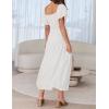 imageZESICA Womens Sexy Boho Off Shoulder Puff Short Sleeve High Waist Ruffled Flowy A Line Beach Party Midi DressWhite