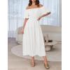 imageZESICA Womens Sexy Boho Off Shoulder Puff Short Sleeve High Waist Ruffled Flowy A Line Beach Party Midi DressWhite