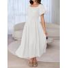 imageZESICA Womens Sexy Boho Off Shoulder Puff Short Sleeve High Waist Ruffled Flowy A Line Beach Party Midi DressWhite