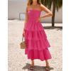 imageZESICA Womens Summer Boho Strapless Maxi Dress 2025 Casual Sleeveless Off Shoulder Smocked Tiered Beach Long SundressHot Pink
