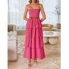 imageZESICA Womens Summer Boho Strapless Maxi Dress 2025 Casual Sleeveless Off Shoulder Smocked Tiered Beach Long SundressHot Pink