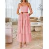 imageZESICA Womens Summer Boho Strapless Maxi Dress 2025 Casual Sleeveless Off Shoulder Smocked Tiered Beach Long SundressPink