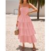 imageZESICA Womens Summer Boho Strapless Maxi Dress 2025 Casual Sleeveless Off Shoulder Smocked Tiered Beach Long SundressPink